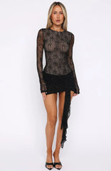 Glitter Up Long Sleeve Mini Dress Black