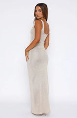 Marine Mist Sequin Knit Maxi Dress Champagne