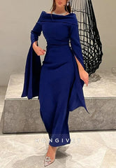 Off the Shoulder Column Long Sleeve Evening Formal Dresses