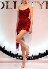 Burgundy Glitter Strapless Pleated Side Draping Party Mini Homecoming Dresses