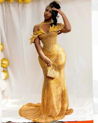 Modest Mermaid Scoop Gold Sequin Prom Dresses for Women Evening Party Gown Formal Gown Birthday Gowns