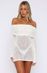 Can't Leave Me Long Sleeve Boucle Mini Dress White