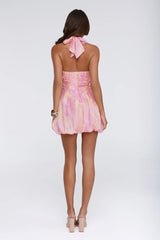 Enchanted Horizon Halter Bubble Mini Dress Floral