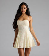 Whimsical Sparkle Butterfly Sequin Lace-Up Skater Dress