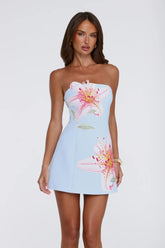 Soft Lily Strapless Mini Dress Blue