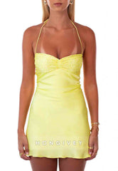 Sexy Halter Sleeveless Tie Back Spaghetti Straps Sheath Mini Homecoming Dresses