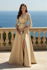 HM188 - A-Line Empire Belt With Side Slit 3/4 Sleeves Mother of the Bride Dress