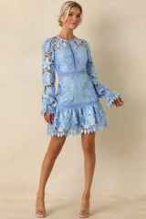 Keep It Authentic Light Blue Floral Embroidered Mini Dress