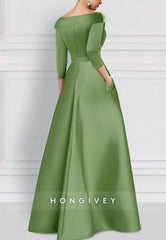 Sheath Floor-Length Evening Gown V Neck Watteau Train Half Sleeve Beading Mother of the Bride