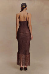 Raelynn Metallic Knit Fringe Midi Dress - Dark Chocolate