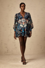 Candice Blue Graphic-Print Embellished Mini Dress