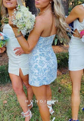 Strapless Sheath Low Back Sleeveless Floral Print Mini Homecoming Dresses