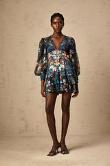 Candice Blue Graphic-Print Embellished Mini Dress