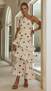 Cassandra Maxi Dress - Cream/Black Polka Dot