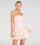 Lovely Nights Strapless Lace Ruffle Skater Dress