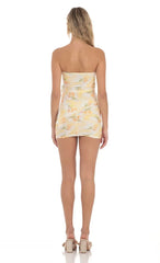 Tulip Mesh Strapless Two Piece Set In White And Yellow