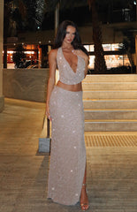 Beautiful Life Beaded Maxi Skirt Nude