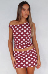 Stay With You Top Burgundy Polka Dot