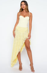 Dancing On My Own Lace Midi Skirt Lemon