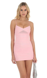 Ruched Mesh Bodycon Dress In Pink