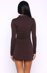It's All For You Long Sleeve Mini Dress Chocolate