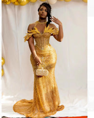 Modest Mermaid Scoop Gold Sequin Prom Dresses for Women Evening Party Gown Formal Gown Birthday Gowns