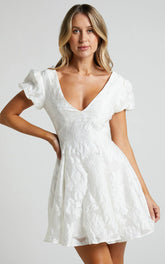Puff Sleeve Dress In White