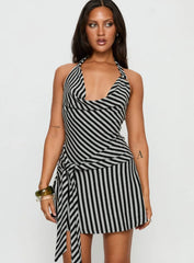 Terika Plunge Neck Halter Mini Dress Grey / Black