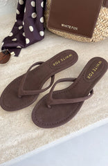 Orion Thong Kitten Mules Chocolate Faux Suede