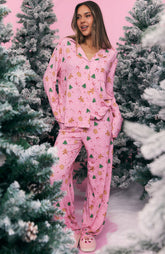 Pillow Talk Printed Long Sleeve Pyjama Set Candy Kiss