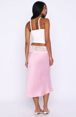 For A Long Time Lace Trim Midi Skirt Pink