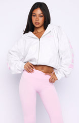 Gone Away Boxy Zip Front Hoodie Grey Marle