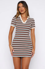 Say It Out Loud Mini Dress Chocolate/Grey Stripe