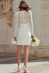 Ivory Bodycon V-Neck Short Bridal Shower Dress with Lace