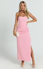 Strapless Draped Side Split Dress In Pink