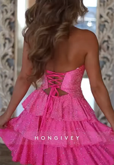 Crisscross Back Sweetheart Glitter Ruched Strapless Short Homecoming Dresses