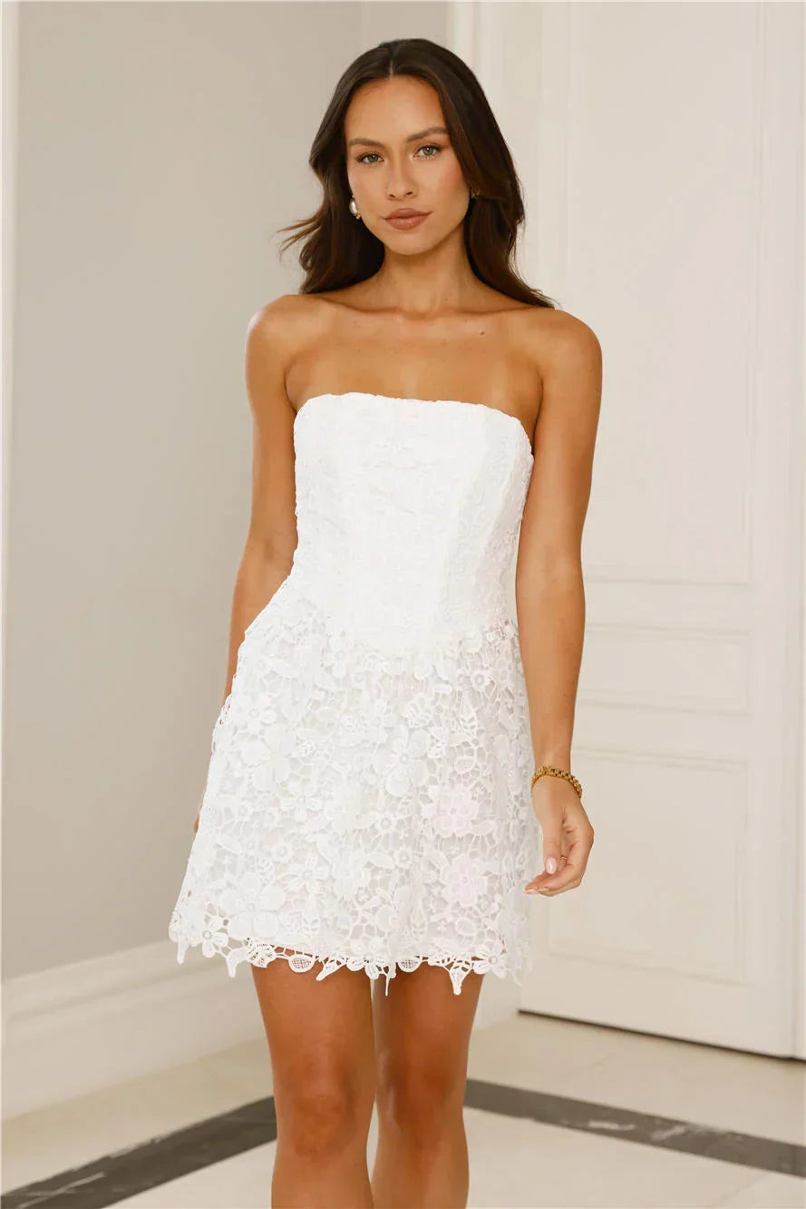 Cosmic Glow Embroidered Strapless Mini Dress White