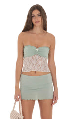 Two Piece Strapless Lace Set In Sage