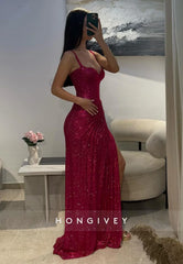 Sweetheart Glitter Evening Gown Regular Straps Floor-Length Pleated Sheath Formal Dresses