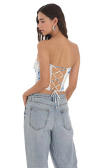 Strapless Floral Top In White