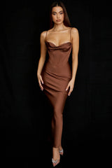 Elegant Corset Maxi Dress-Brown