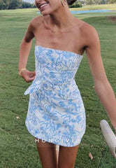 Strapless Sheath Low Back Sleeveless Floral Print Mini Homecoming Dresses