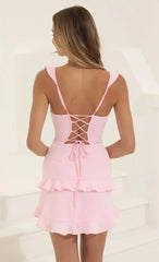 Ruffle Corset Dress In Pink