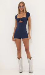 Cutout Glitter Romper In Blue