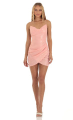 Cowl Neck Gold Foiled Dress In Pink