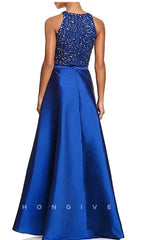 HM204 - A-Line Round Sleeveless Beaded Mother of the Bride Dress