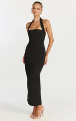 Halter Neck Column Dress In Black