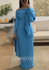 Off the Shoulder Column Long Sleeve Evening Formal Dresses