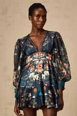 Candice Blue Graphic-Print Embellished Mini Dress