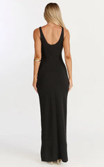 Boat Neck Bodycon Dress In Black